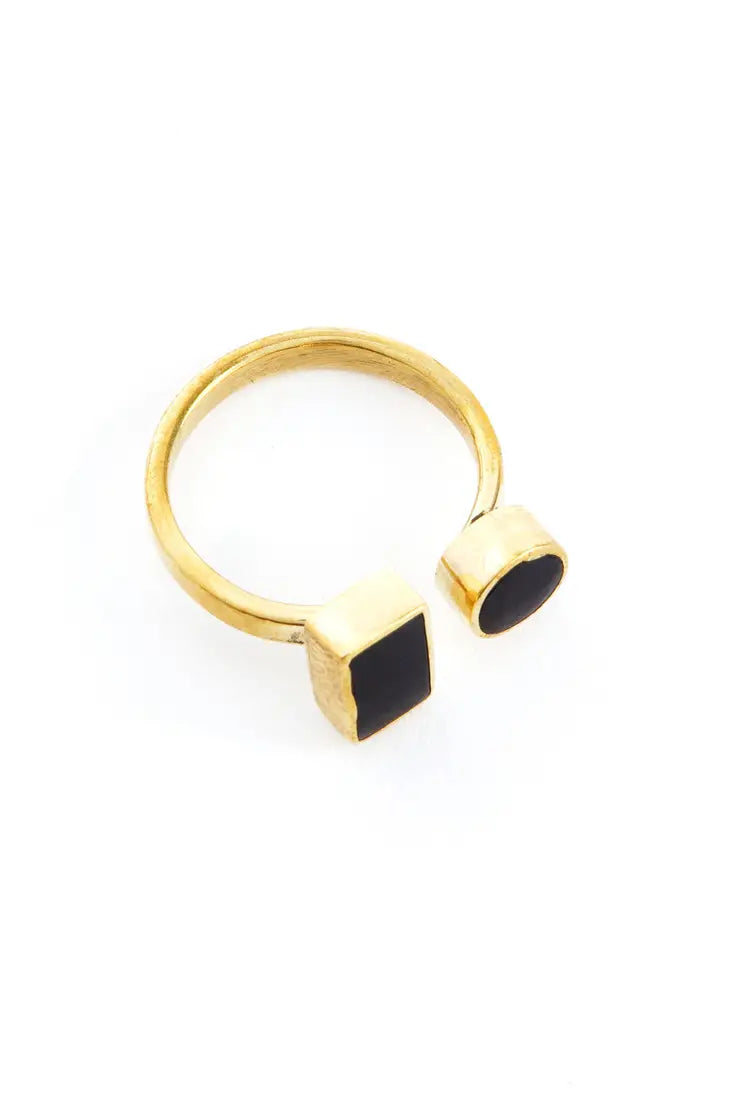 Kenyan Coexistence Ring in Brass and Dark Cow Horn