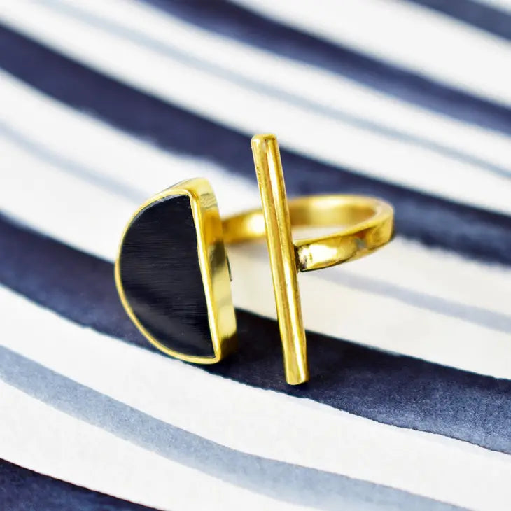 Kenyan Sunset Horizon Ring in Brass and Dark Cow Horn
