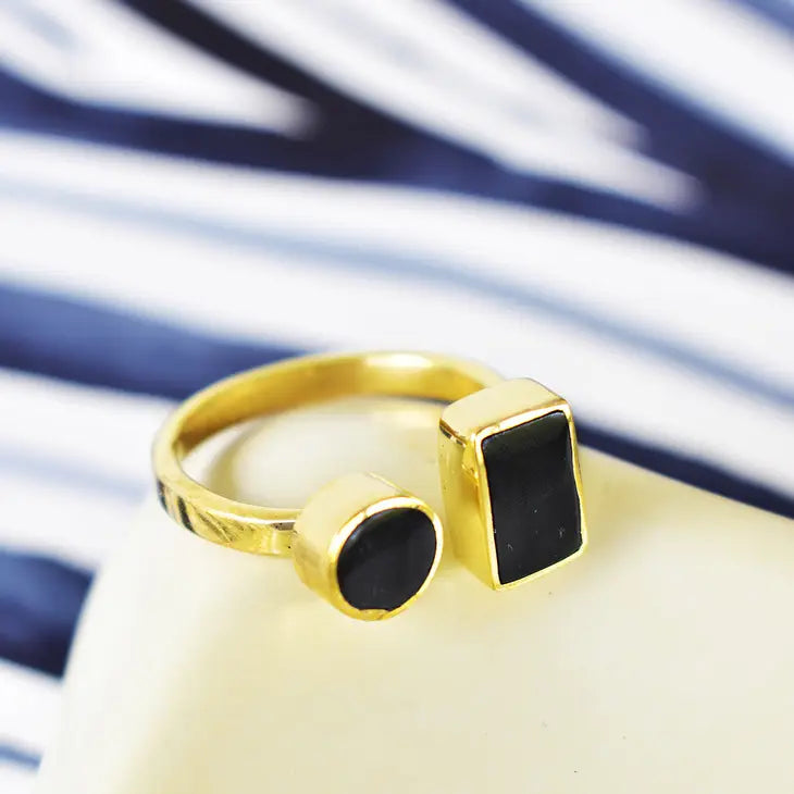Kenyan Coexistence Ring in Brass and Dark Cow Horn