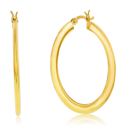 Sterling Silver 40mm High-Polished Hoop Earrings Gold Plated