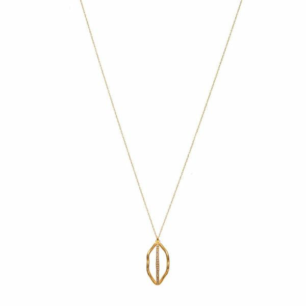 Rebel | Small Gold Leaf with Crystal Line Necklace