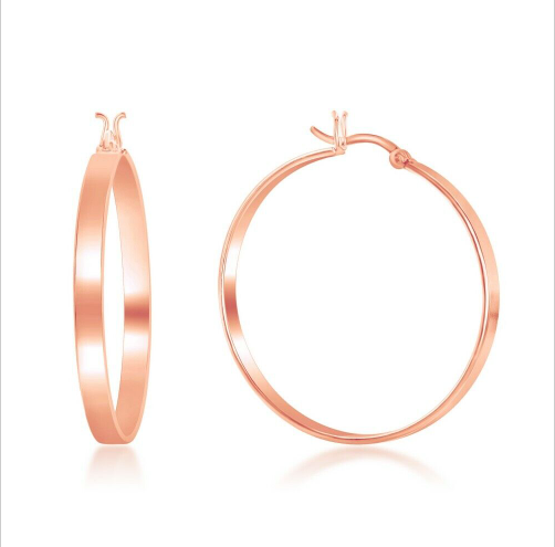 Steling Silver 4x35mm Flat Hoop Earrings