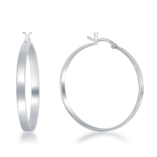 Steling Silver 4x35mm Flat Hoop Earrings