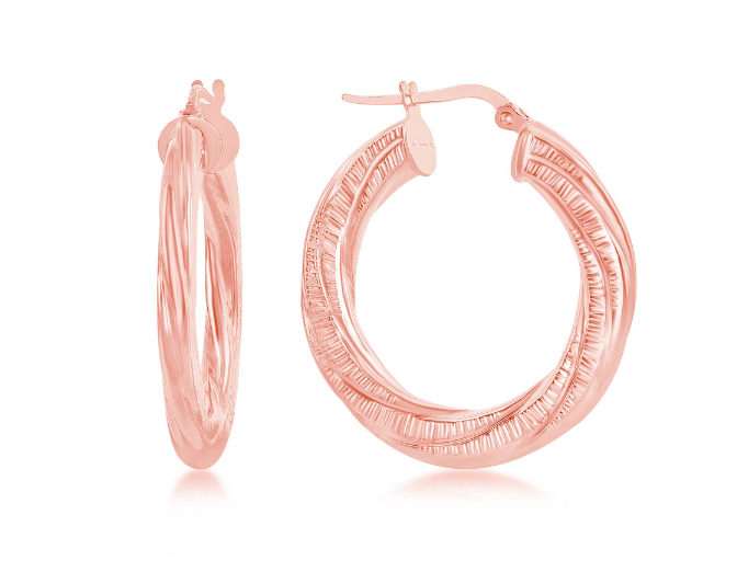 Sterling Silver Twisted Designed Hoop Earrings