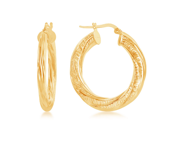 Sterling Silver Twisted Designed Hoop Earrings