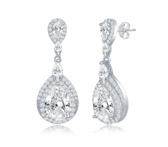 Sterling Silver Double Pearshaped Dangling Earrings
