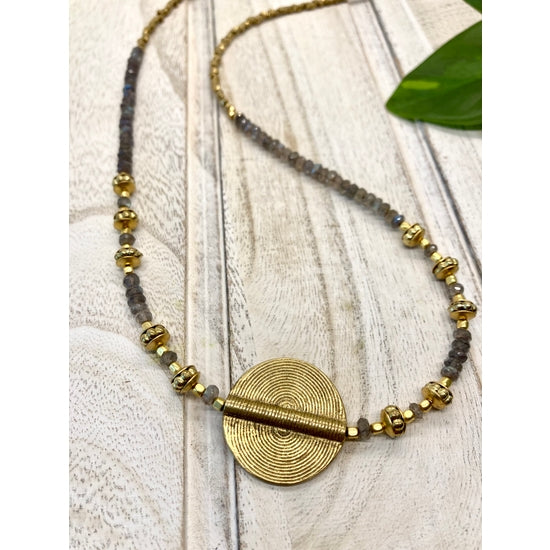 BBN103| Beaded Labradorite Pendant Necklace