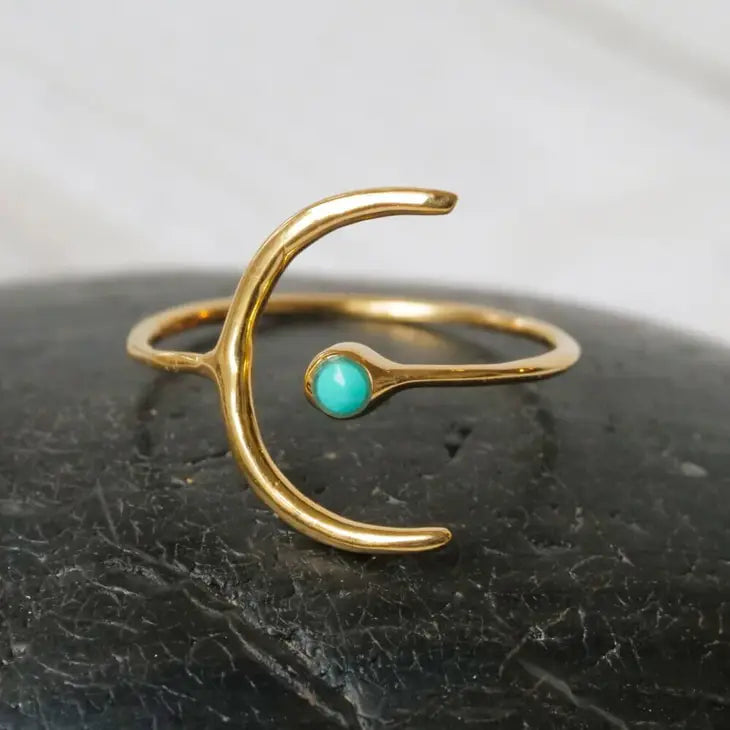 Gold Plated Crescent Ring with Turquoise Stone | SGPR034 |