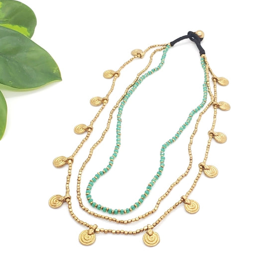 BBN097| Triple Stranded Beaded Droplet Necklace