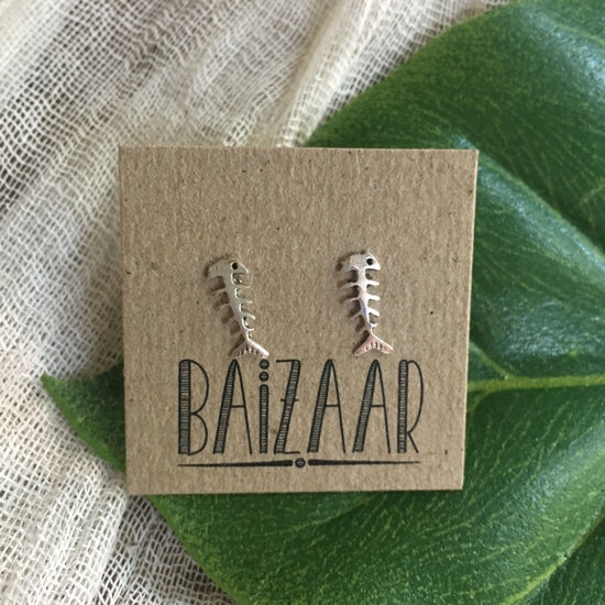 SSE055| Sterling Silver Fish Bone Stud Earrings