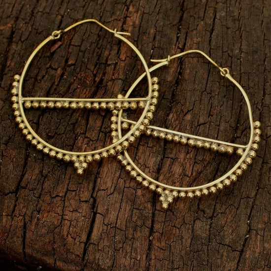 BE012| Large Brass Half Moon Spotted Hoop Earrings
