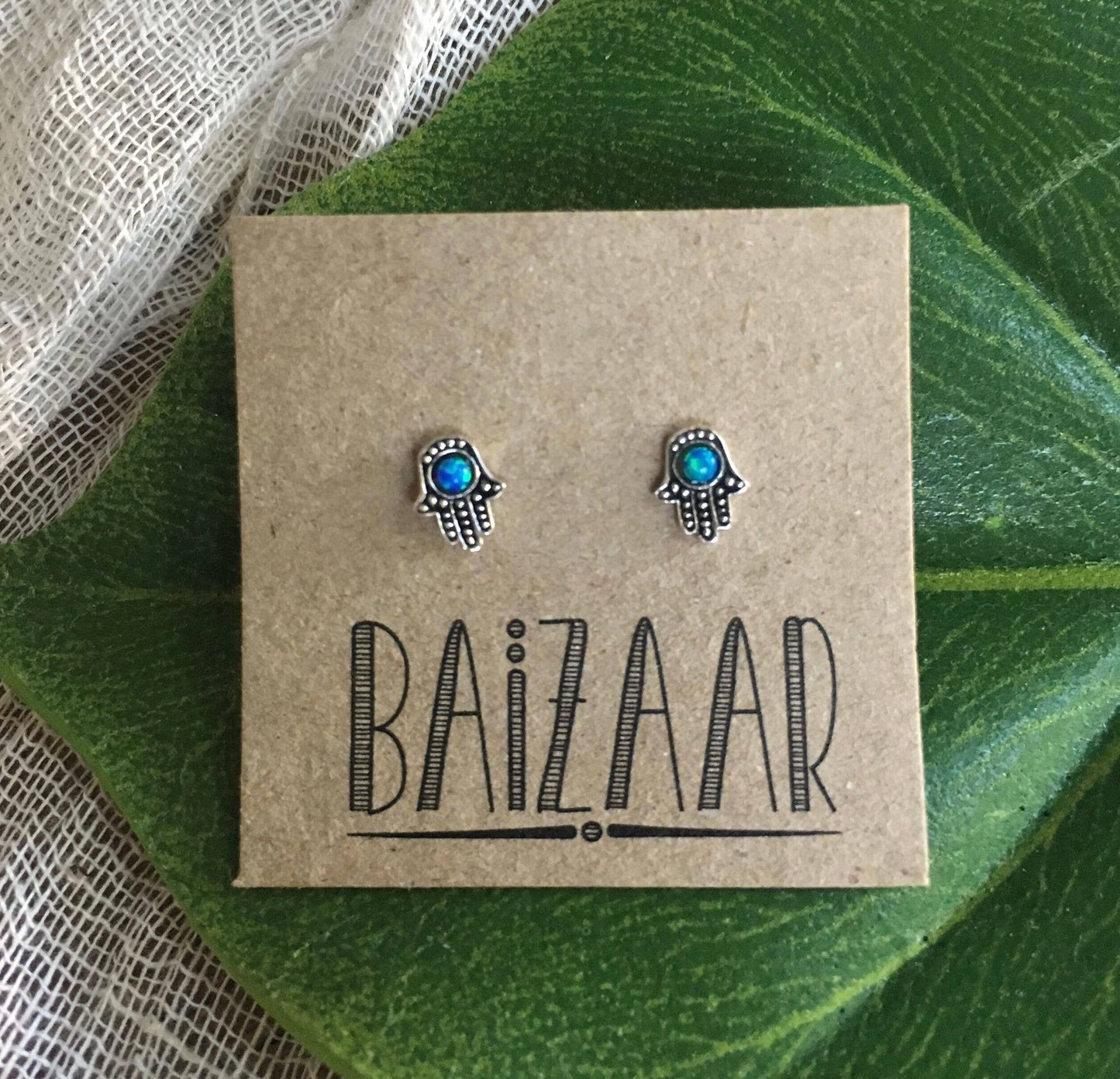 SSE039| Sterling Silver Hamsa Opal Stud ER