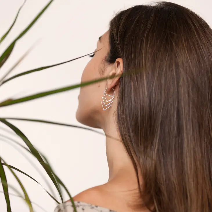 Silver Stacked Triangle Earrings | SSE124