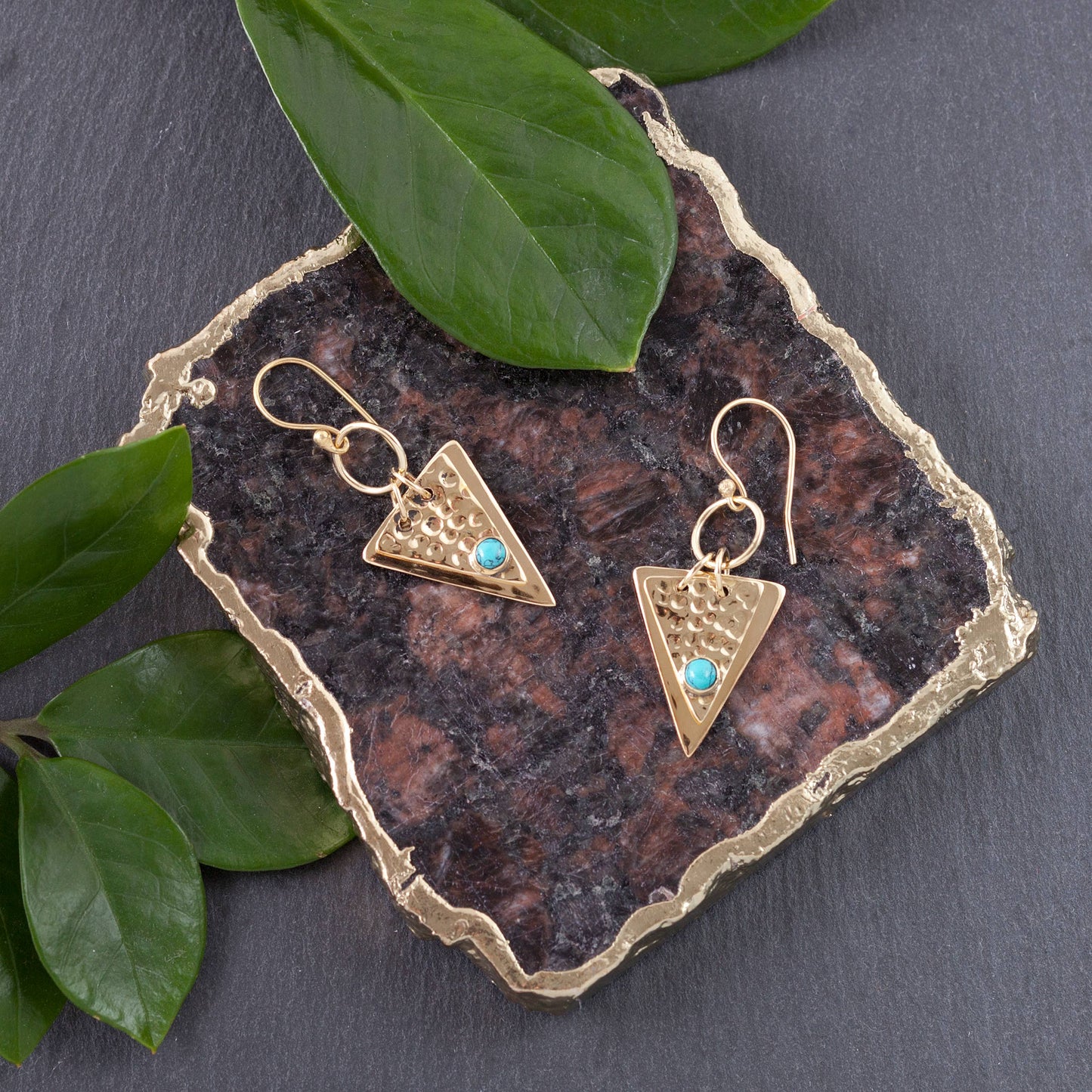 Double brass Triangle Drop Earrings