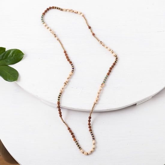 BBN024| Rudraksha & Wood Beaded Necklace
