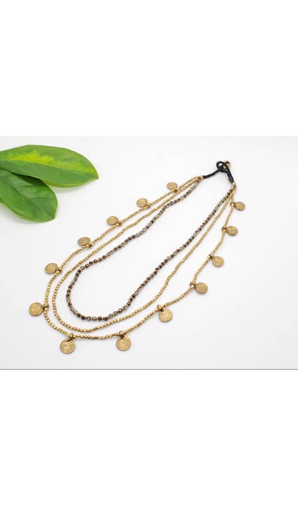 BBN097| Triple Stranded Beaded Droplet Necklace