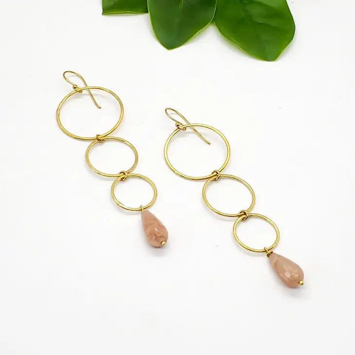 BSE055 | Triple hop Stone Earring Peach Moonstone