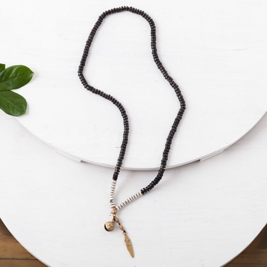 BBN050| Ceramic Bead Necklace w/ Brass Pendants