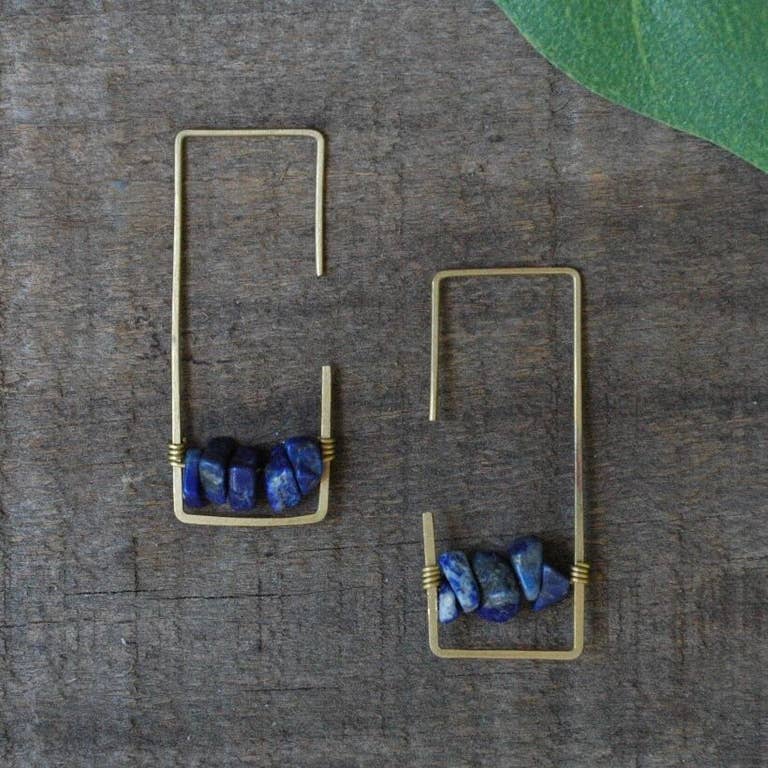 Brass Stone Bar Earrings