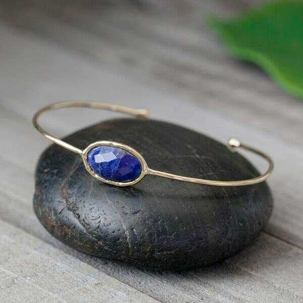 BB011-LP Faceted Lapis Brass Bangle