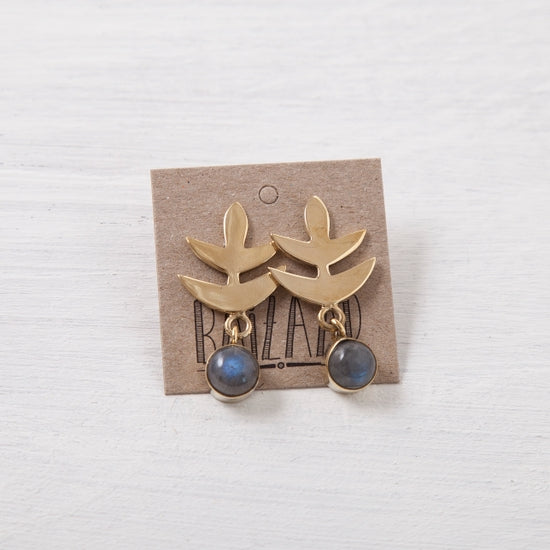 BS011| Decorated Brass Labradorite Studs