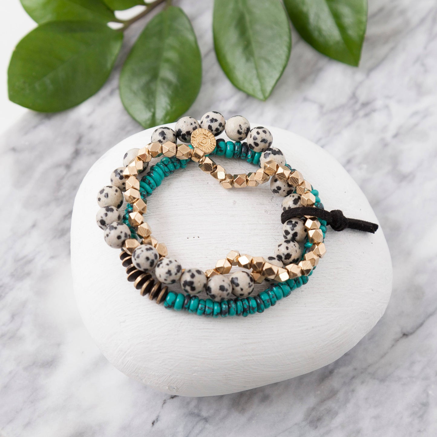 BBB046-JP Triple Band Bracelet w/ Dalmatian Jasper BR