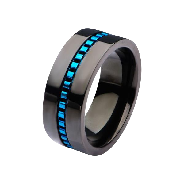 Black Ring with Blue Link Inlay