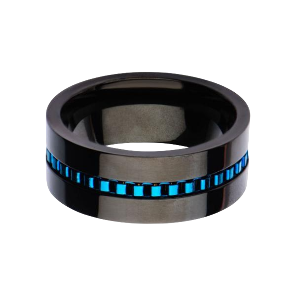 Black Ring with Blue Link Inlay