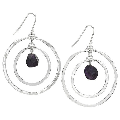 Amethyst Nugget Double Sterling Silver Hoop Earrings