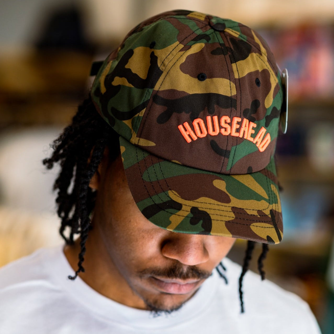 House Head Dad Cap (Camo w/ Orange Font)