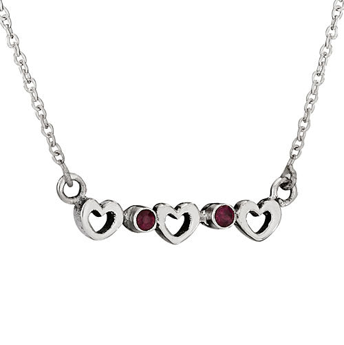 Sterling Silver Triple Hearts / Double Garnets Necklace