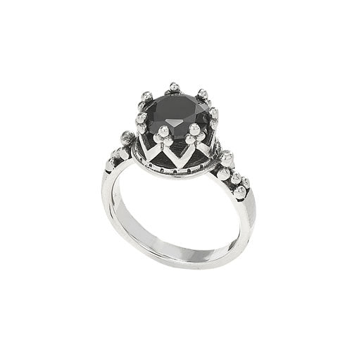 Sterling Silver Onyx In Crown Setting Ring