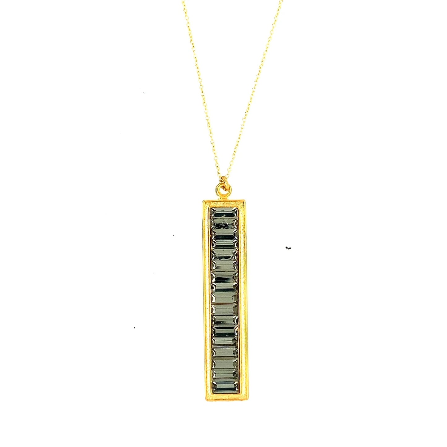 RR229| Rectangular Baguette Crystal Necklace in Gold