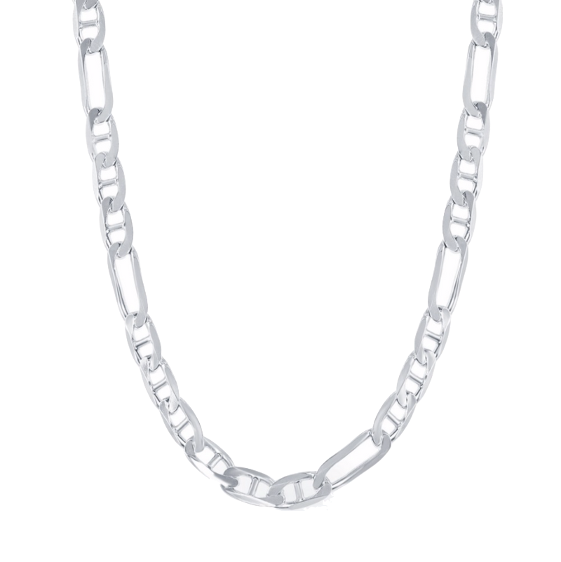 Sterling Silver 6mm Figaro Gucci Chain Rhodium Plated 22