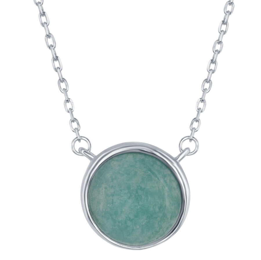 Sterling Silver Round African Amazonite Bezel Set Necklace
