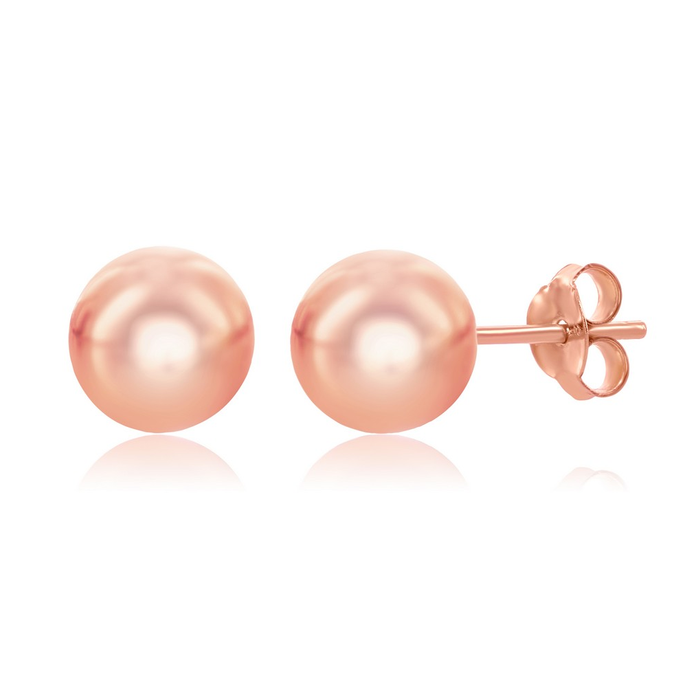 Sterling Silver 8mm Bead Earrings - Rose Gold Plated