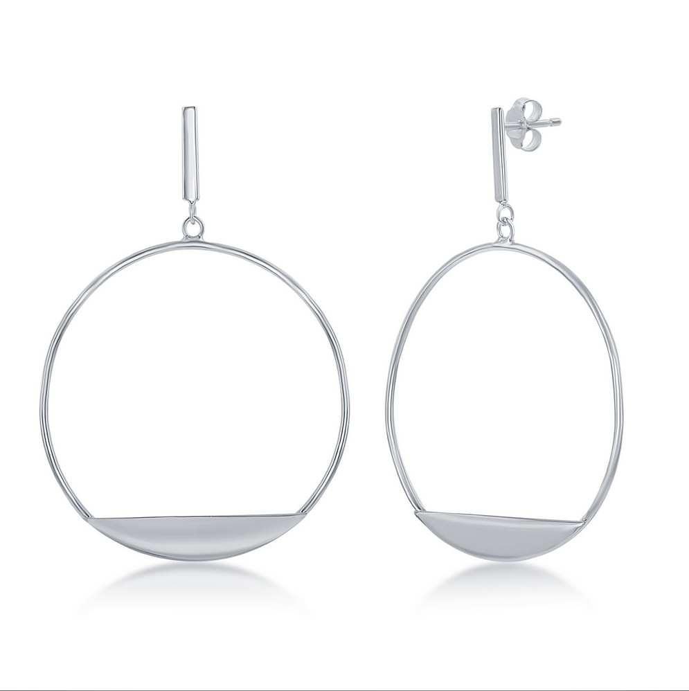 Sterling Silver Bar w/ Designed Hoop Earrings