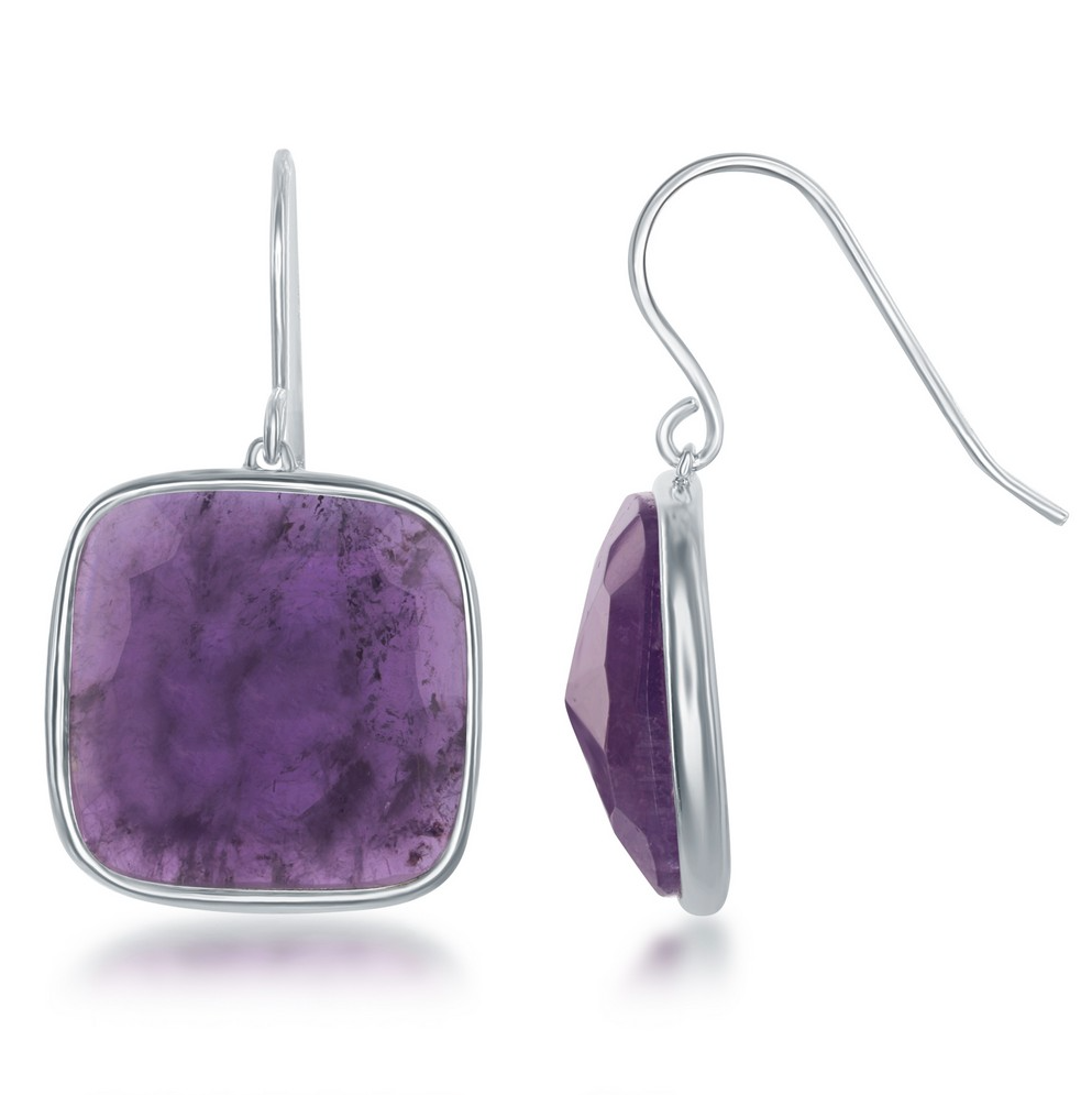 Sterling Silver Square Amethyst Earrings