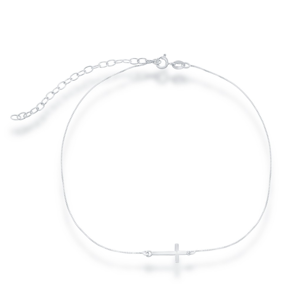 Sterling Silver Center Sideways Cross Choker