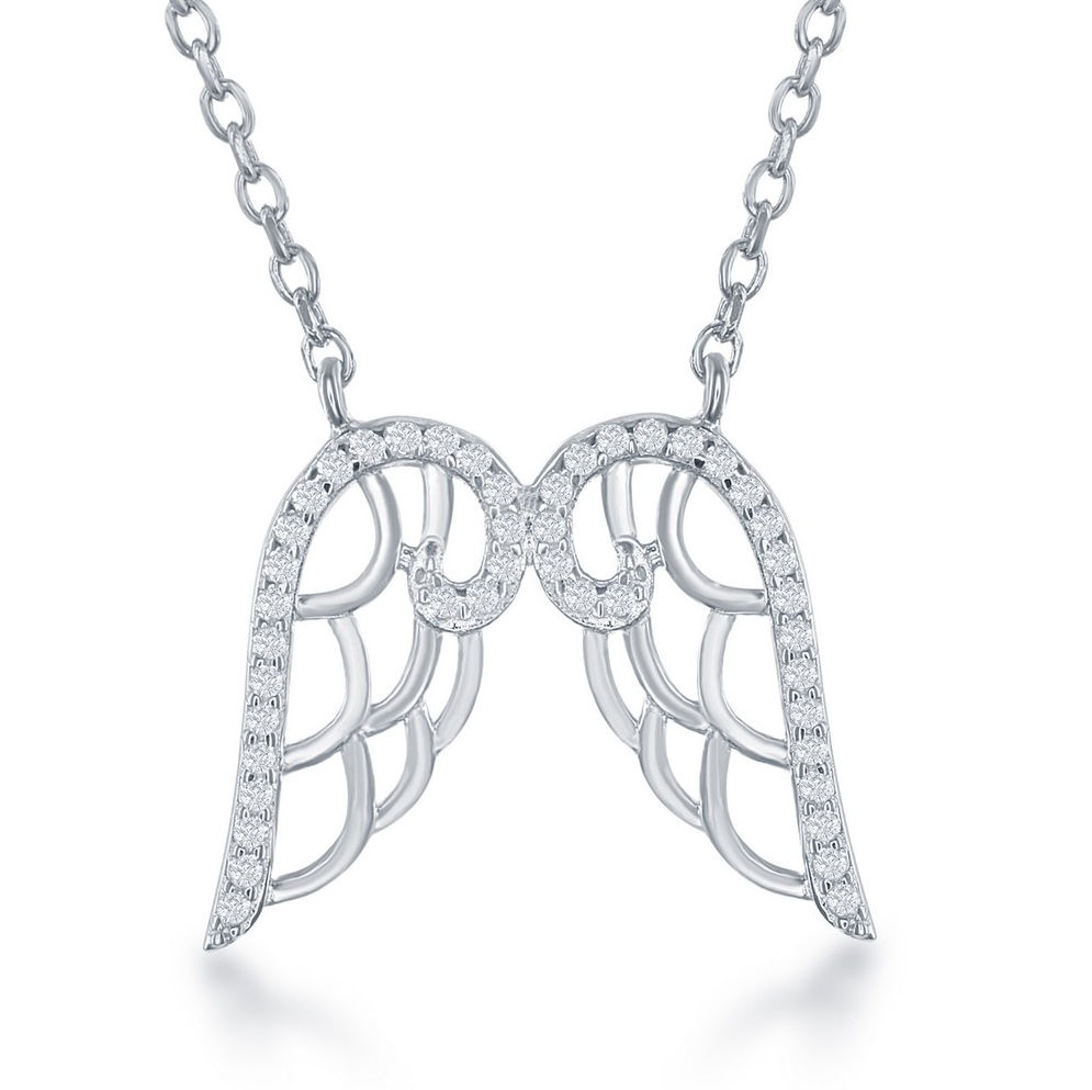 Sterling Silver CZ Angel Wings Necklace