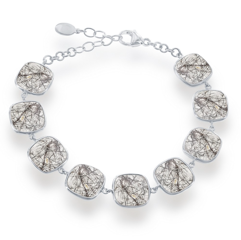 Sterling Silver Square Black Rutilated Quartz Bracelet