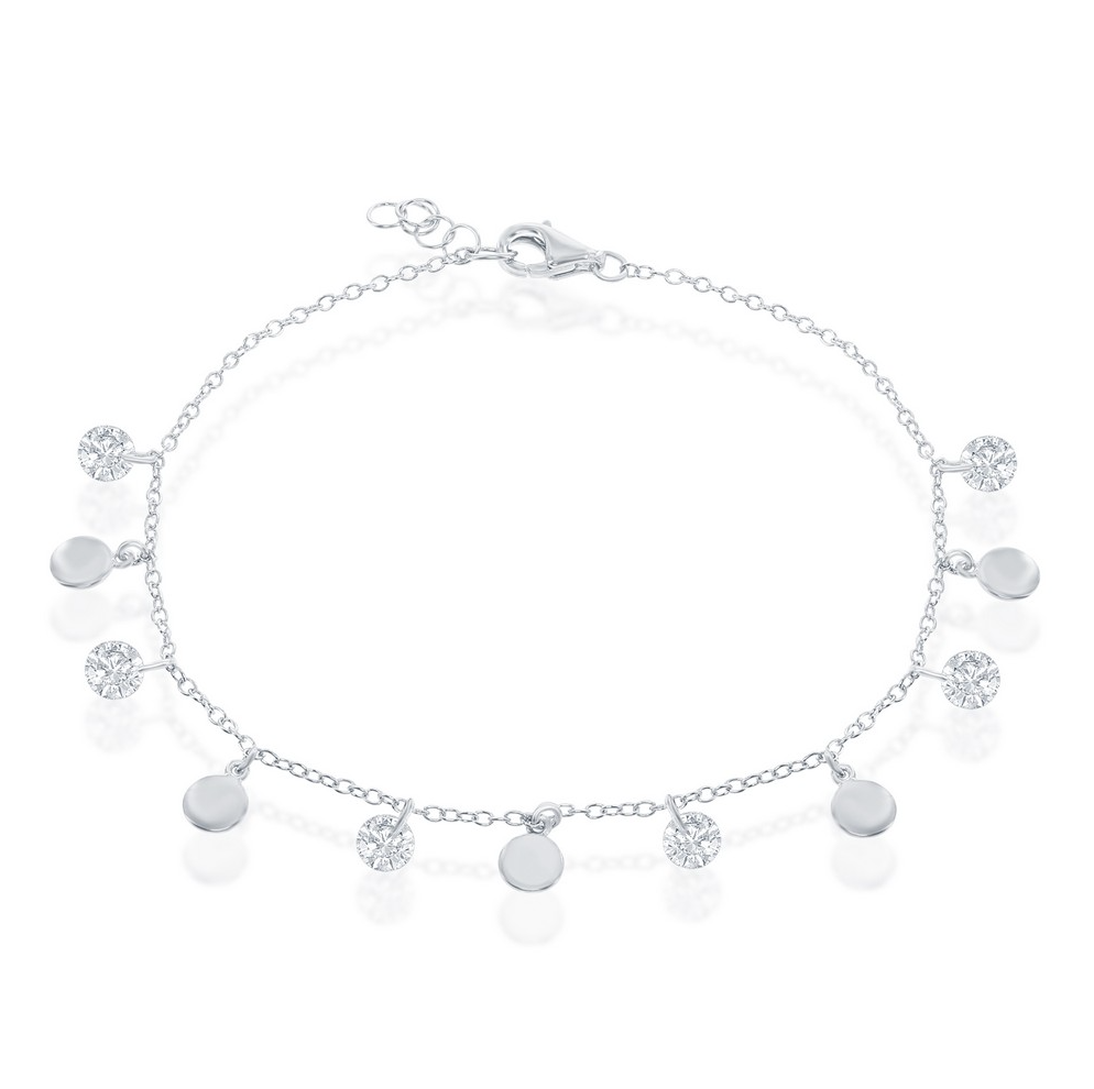 Sterling Silver Alternating Disc & CZ Bracelet