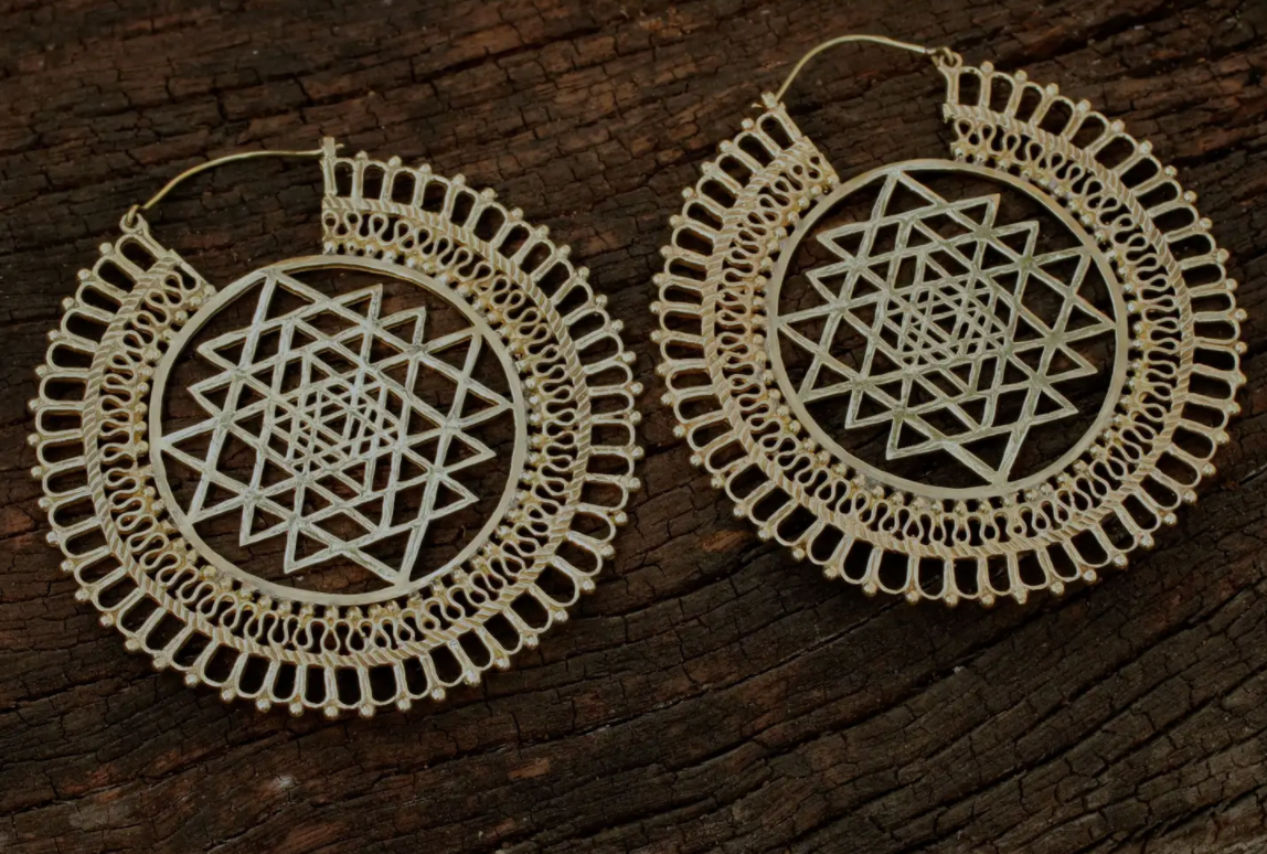 BE043| Brass Sri Yantra Earrings