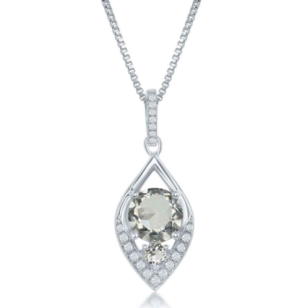 Sterling Silver 3.7ctw Green Amethyst w/ 0.2ctw White Topaz Marquise Shaped Necklace