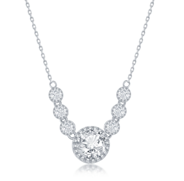 Sterling Silver Round CZ Necklace