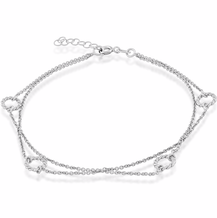 Sterling Silver Double Strand Open Rings Anklet