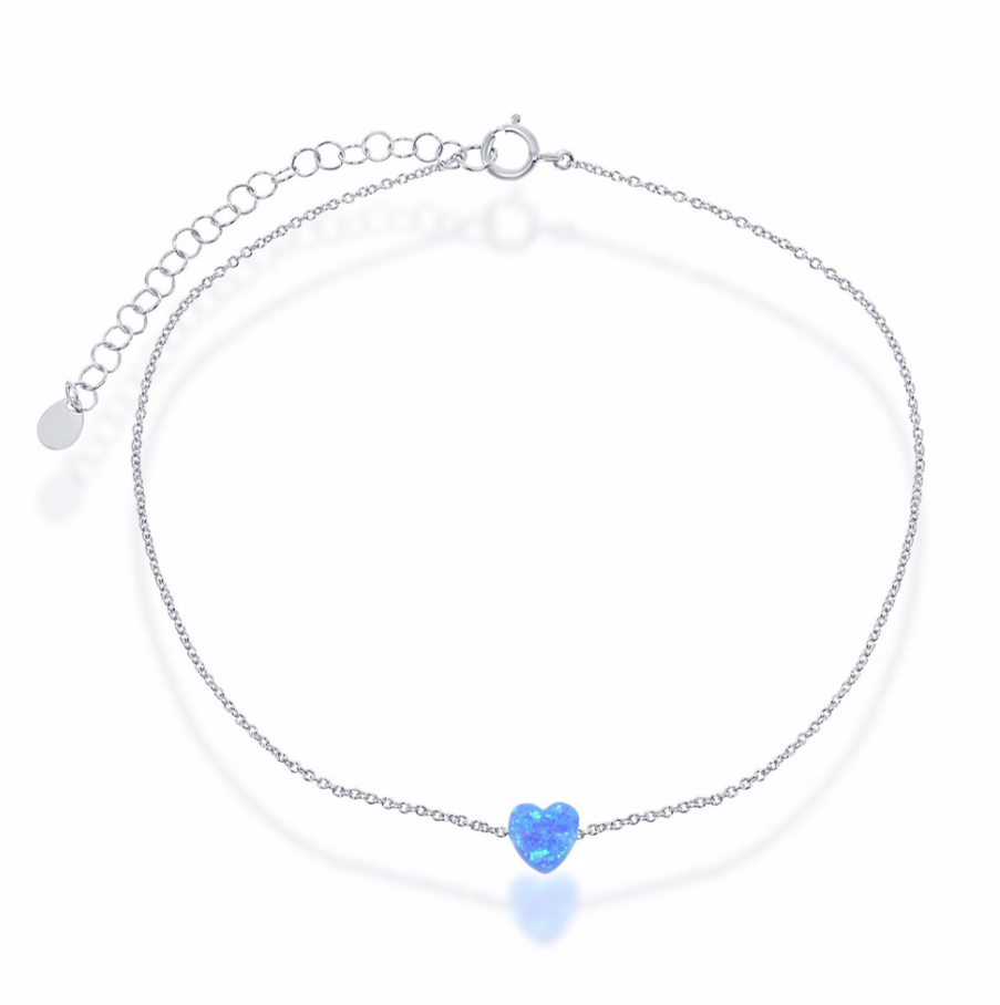 Sterling Silver Blue Opal Heart Anklet