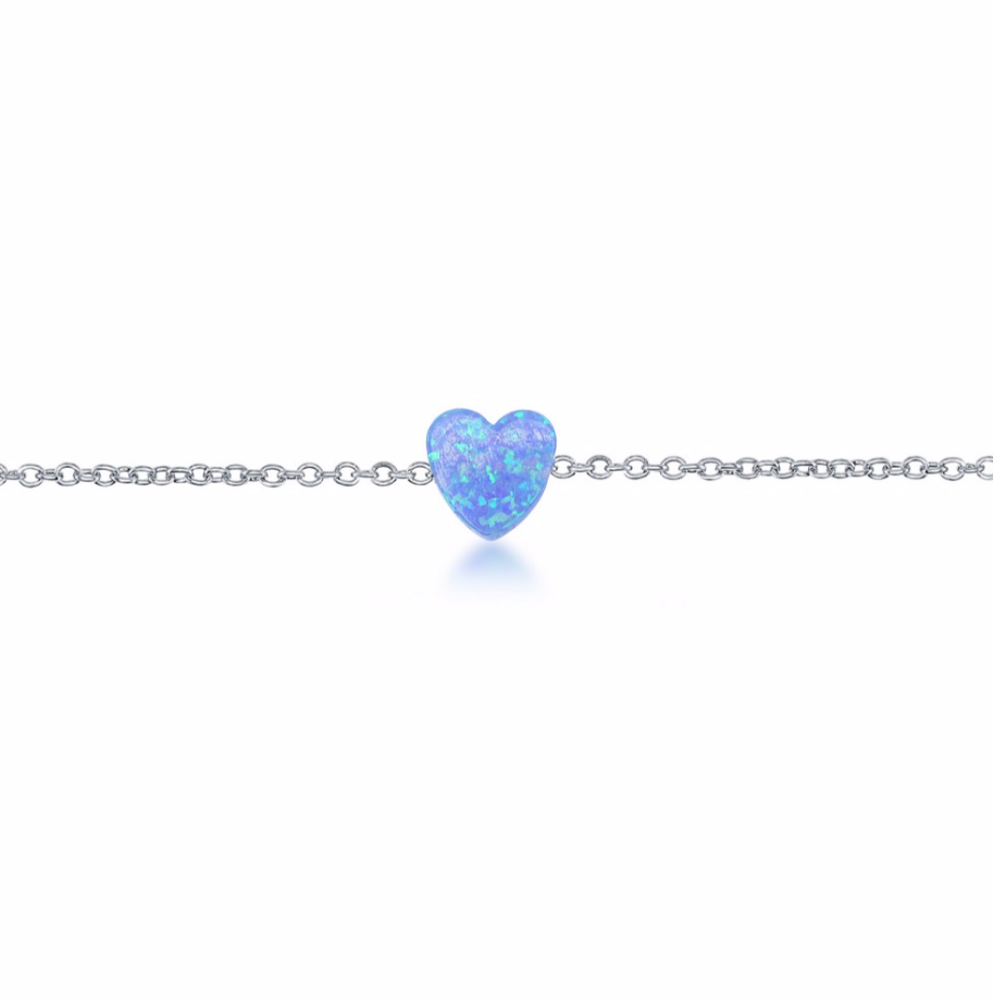 Sterling Silver Blue Opal Heart Anklet