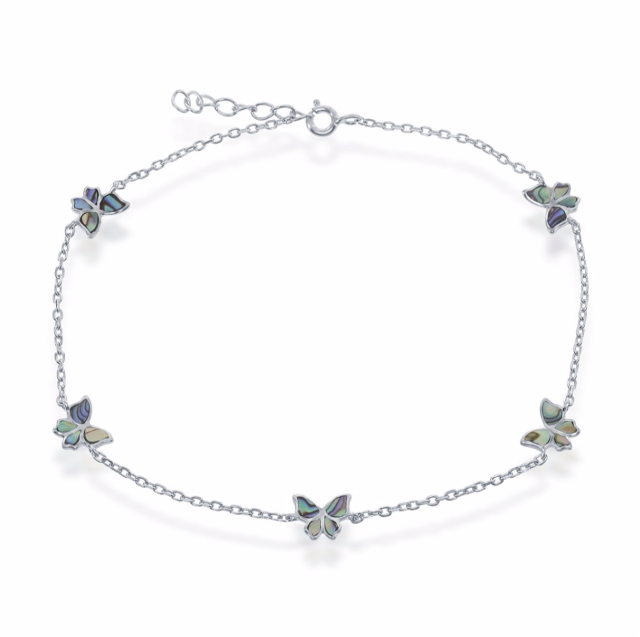 Sterling Silver Butterfly Anklet - Abalone