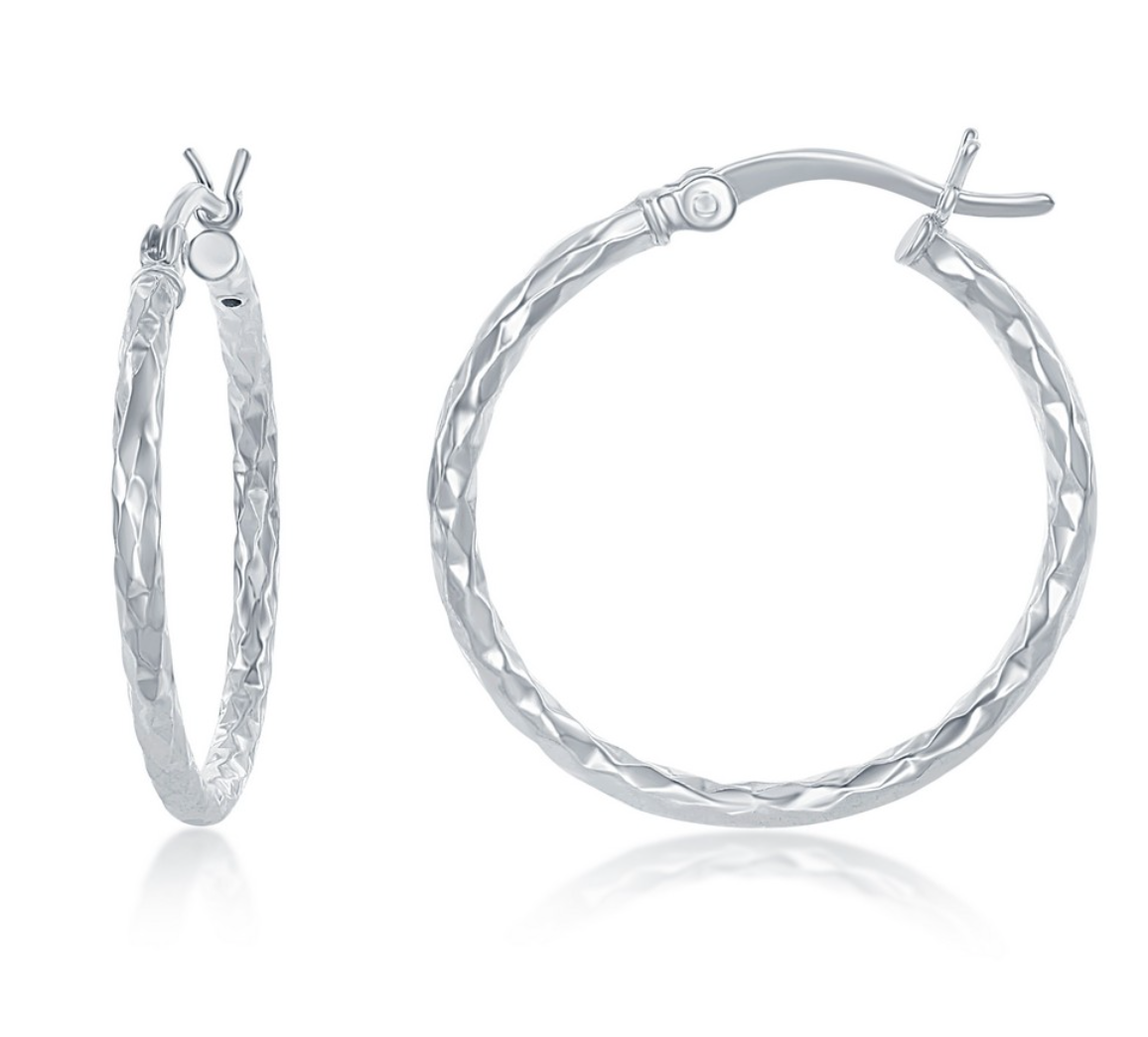 Sterling Silver 25mm Diamond Cut Hoop Earrings